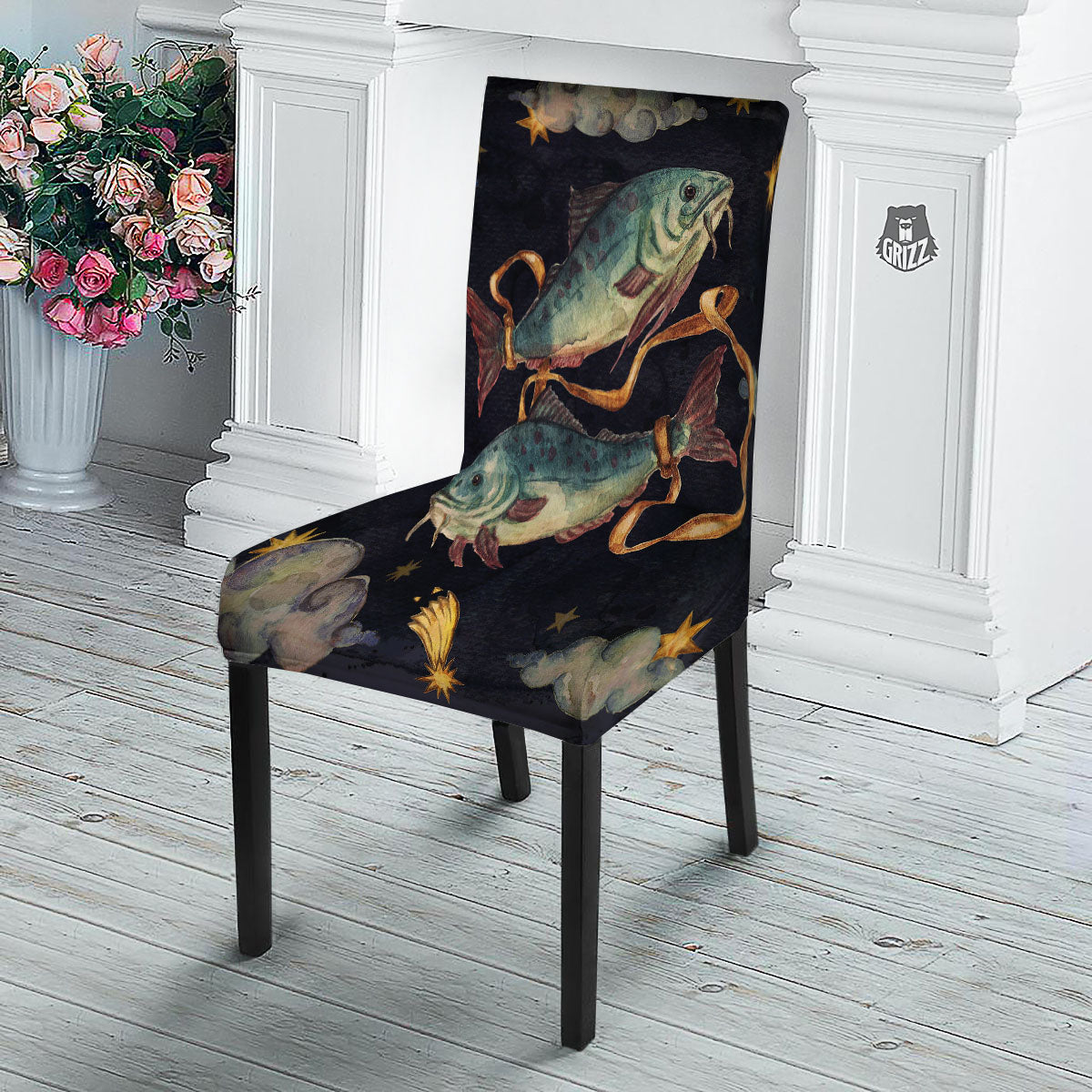 Zodiac Sign Watercolor Pisces Print Dining Chair Slipcover-grizzshop