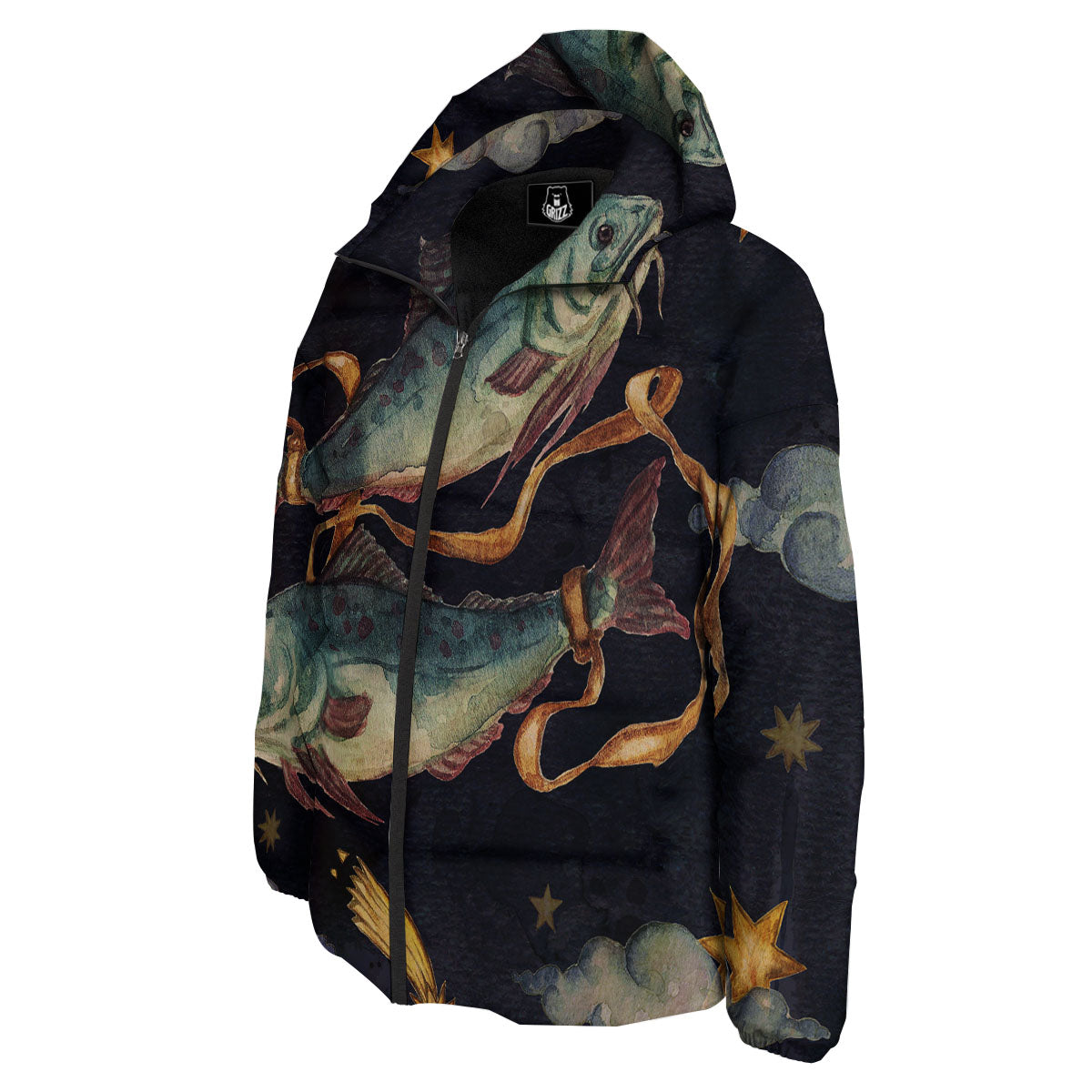 Zodiac Sign Watercolor Pisces Print Down Jacket-grizzshop
