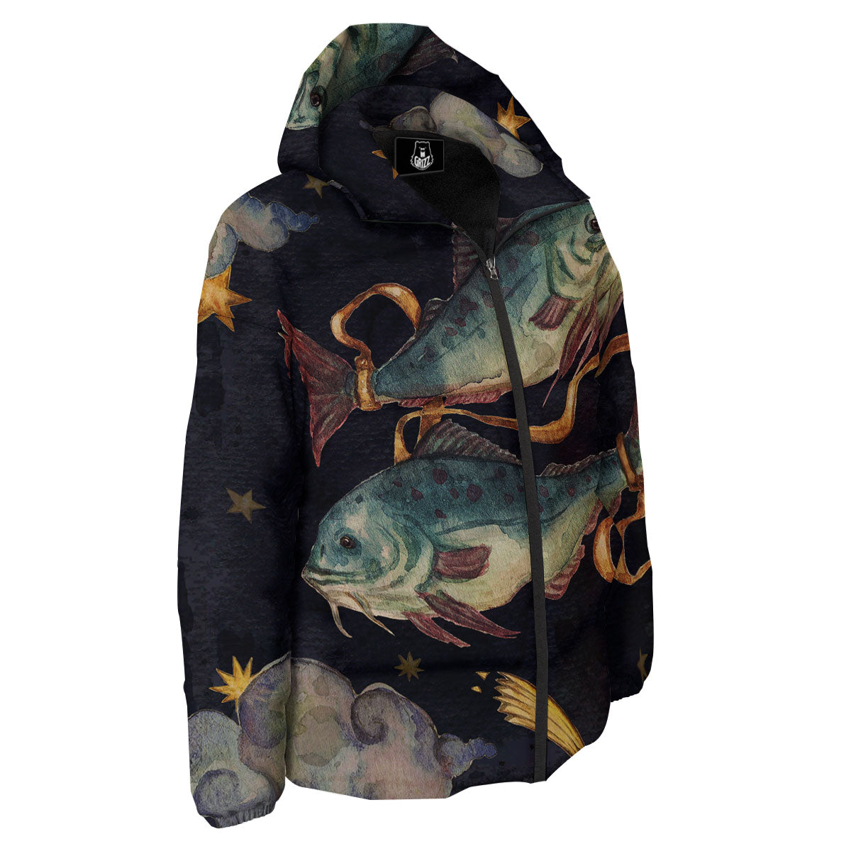 Zodiac Sign Watercolor Pisces Print Down Jacket-grizzshop