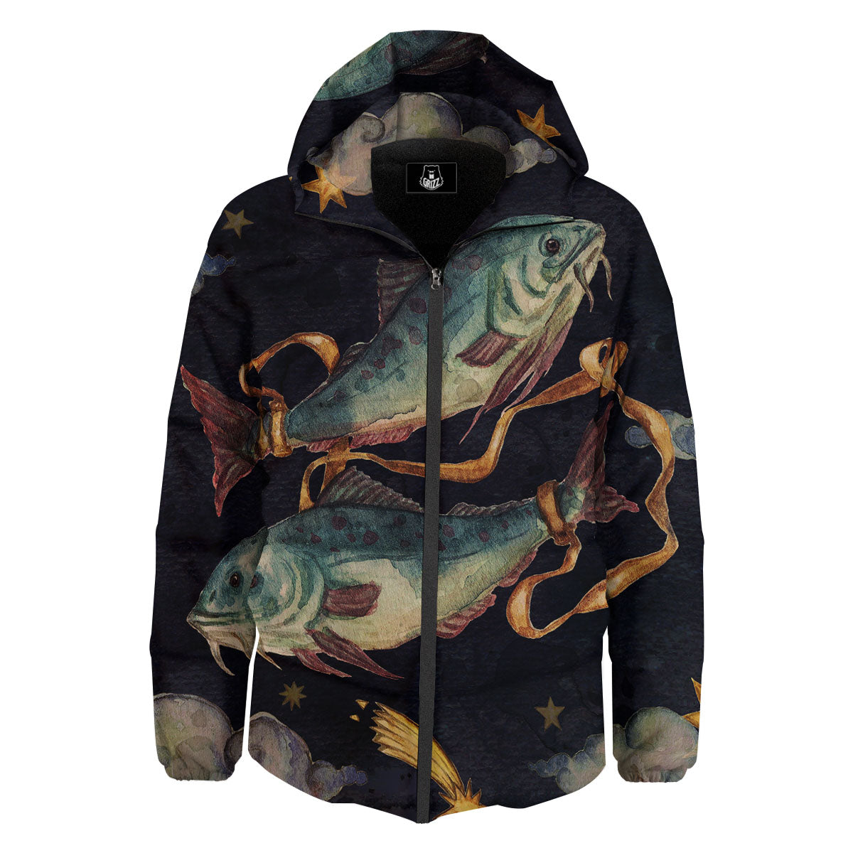 Zodiac Sign Watercolor Pisces Print Down Jacket-grizzshop