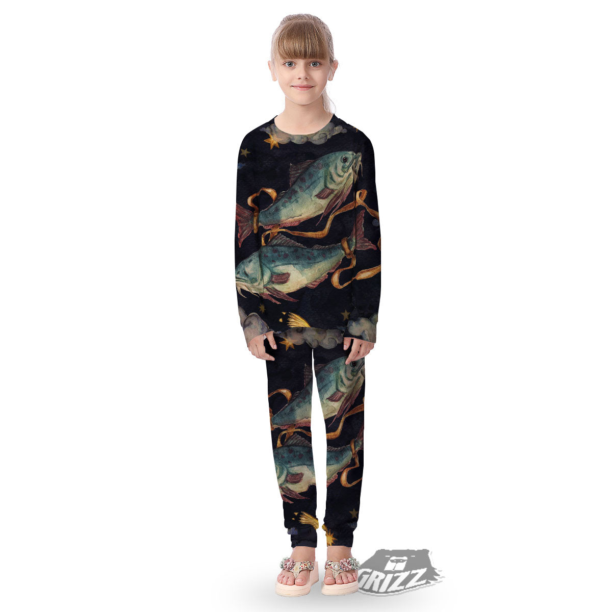 Zodiac Sign Watercolor Pisces Print Kid's Pajamas-grizzshop
