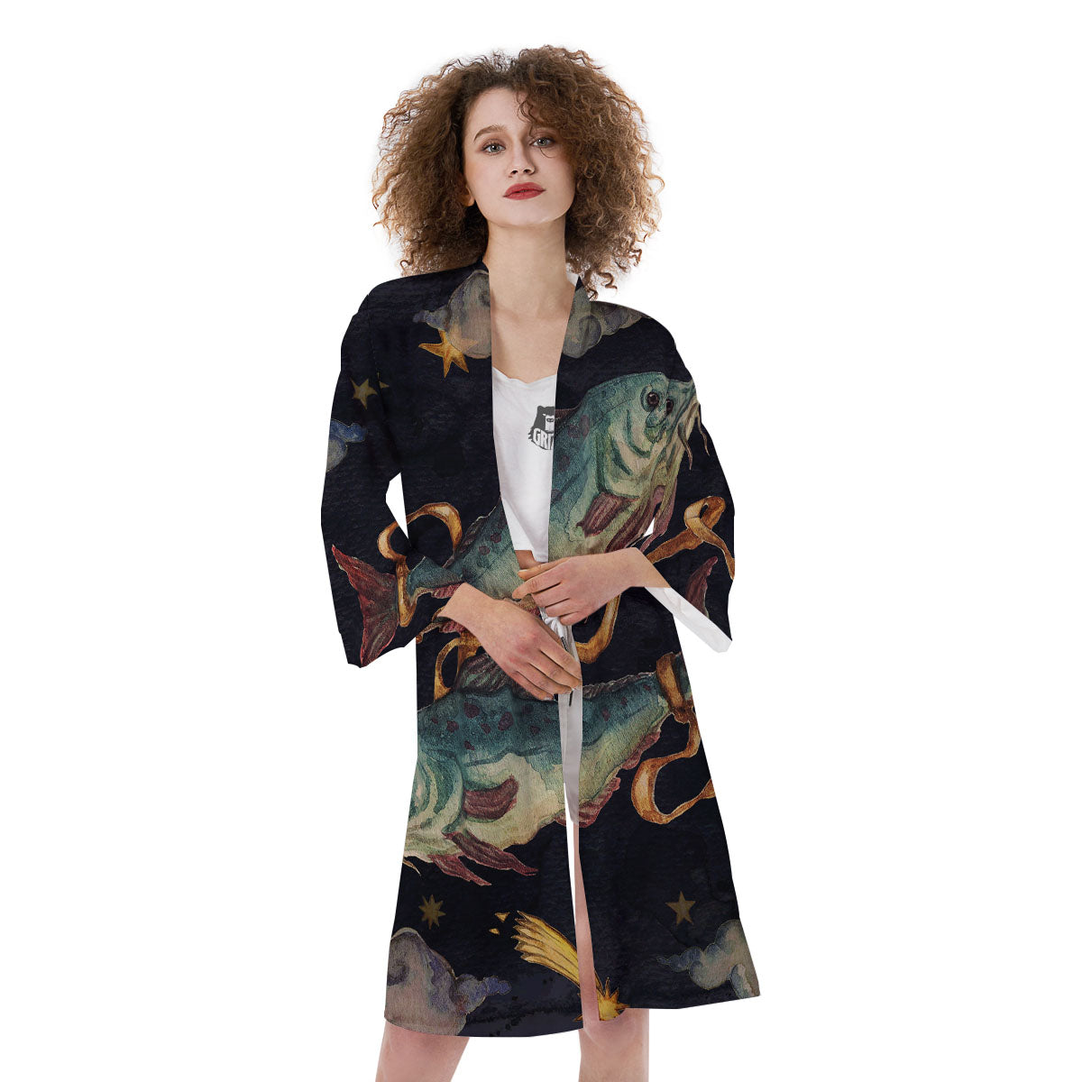 Zodiac Sign Watercolor Pisces Print Kimono-grizzshop