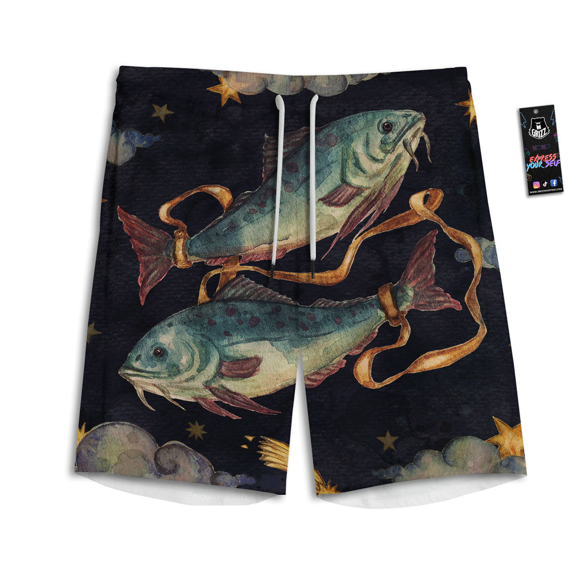 Zodiac Sign Watercolor Pisces Print Men's Athletic Shorts