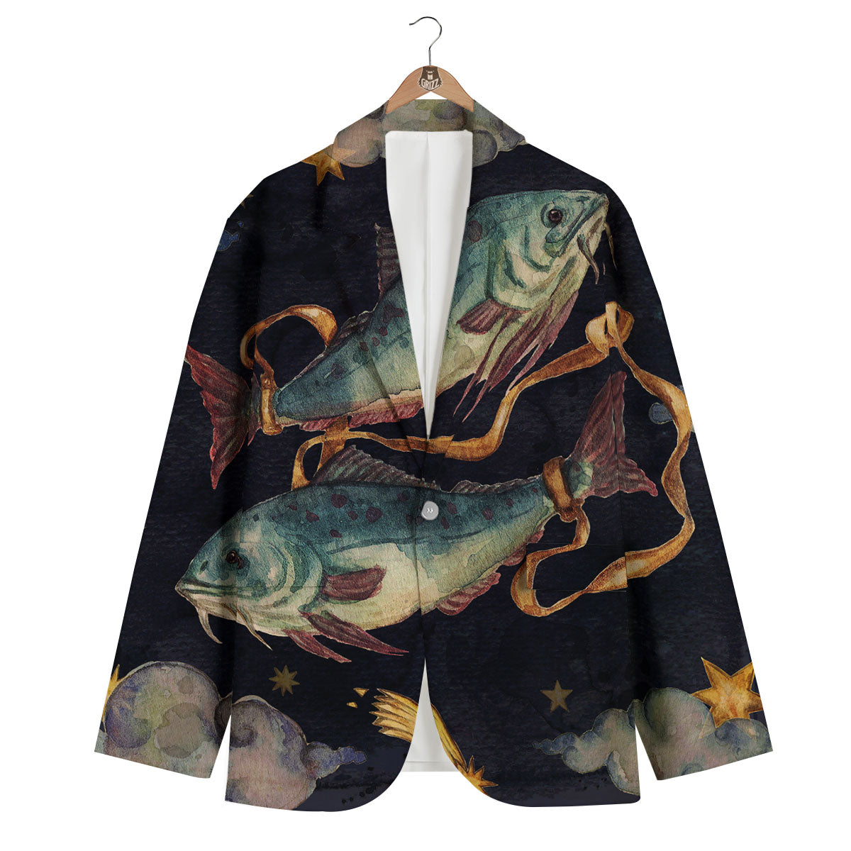 Zodiac Sign Watercolor Pisces Print Men's Blazer-grizzshop
