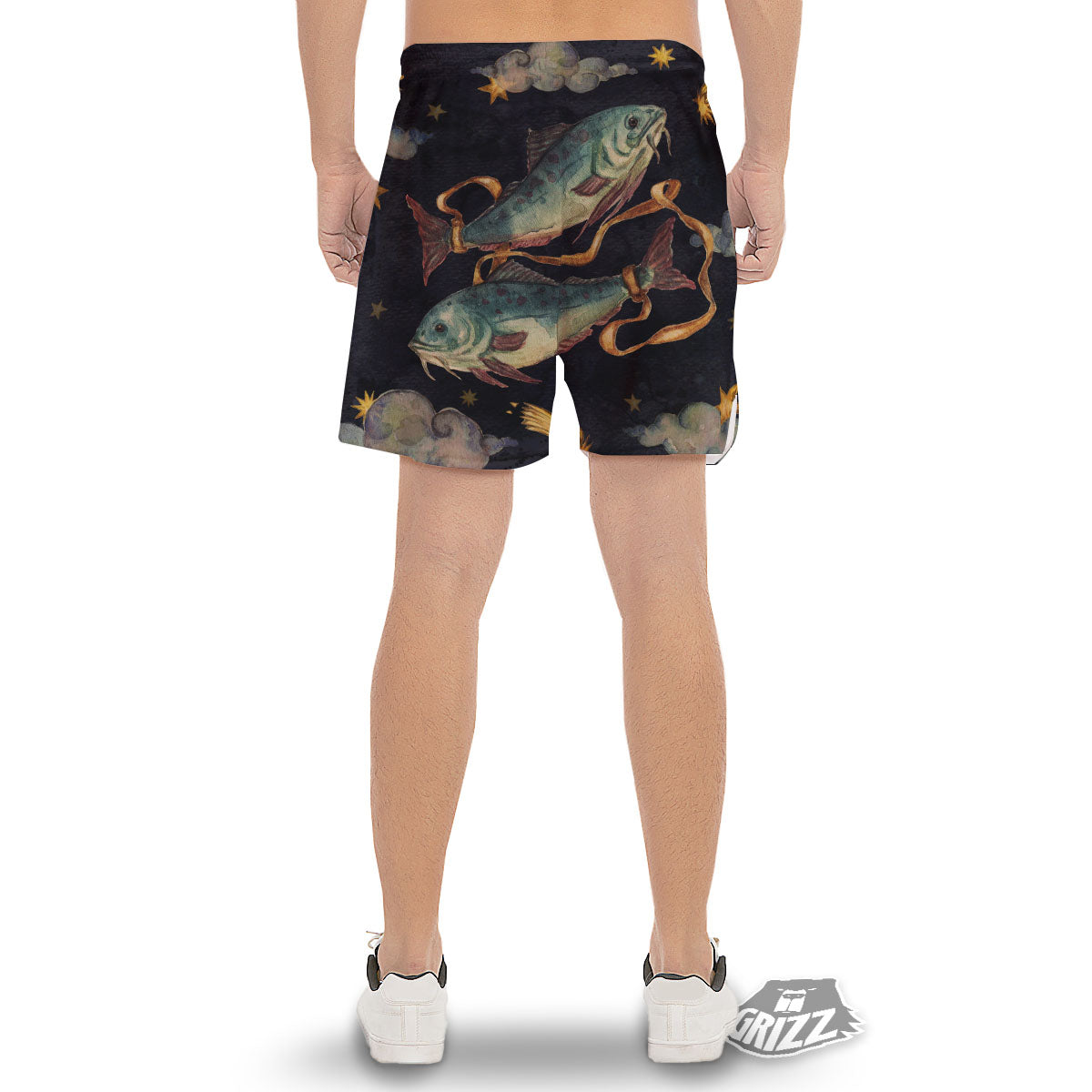 Zodiac Sign Watercolor Pisces Print Men's Gym Shorts-grizzshop