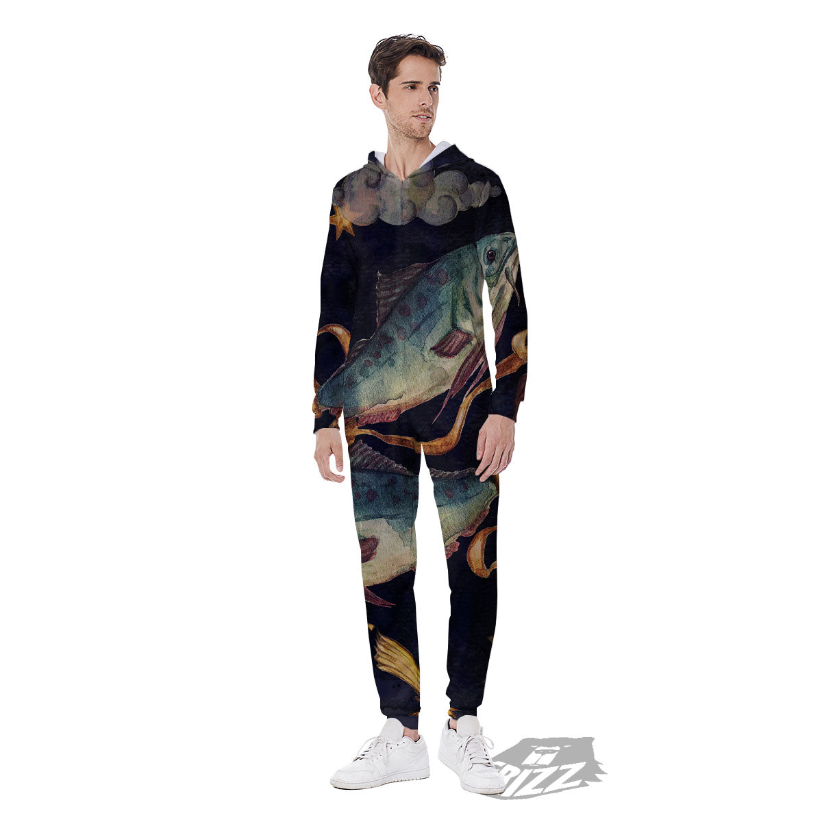 Zodiac Sign Watercolor Pisces Print Men's Jumpsuit-grizzshop