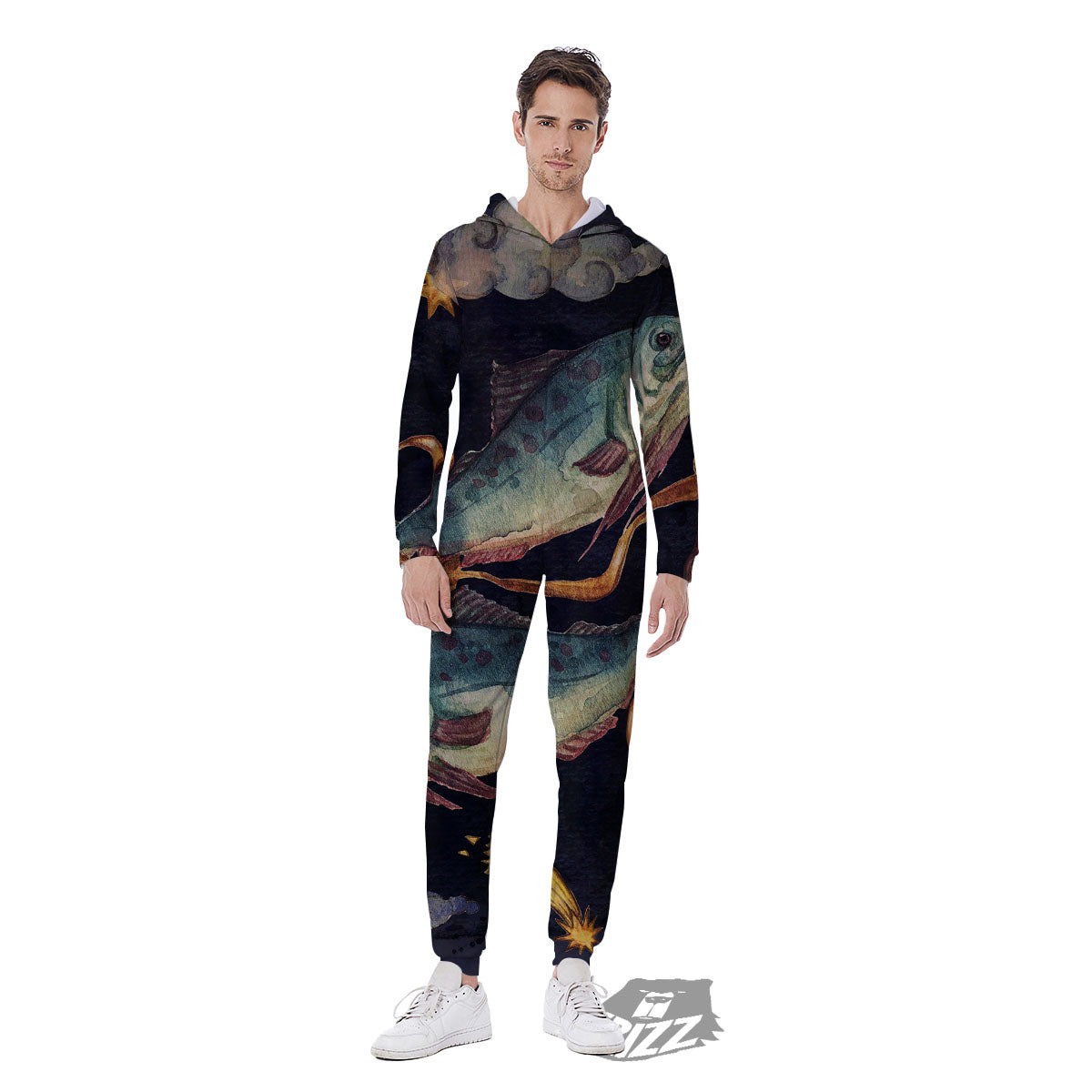 Zodiac Sign Watercolor Pisces Print Men's Jumpsuit-grizzshop