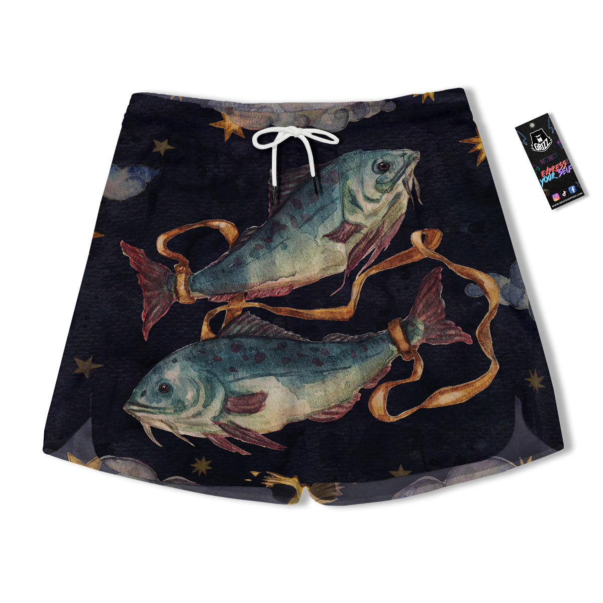 Zodiac Sign Watercolor Pisces Print Men's Running Shorts-grizzshop