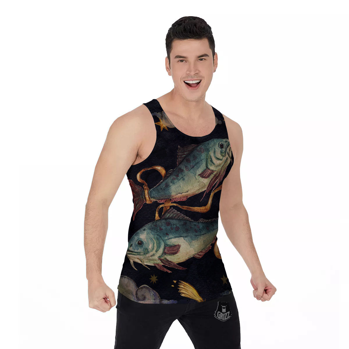 Zodiac Sign Watercolor Pisces Print Men's Tank Top-grizzshop
