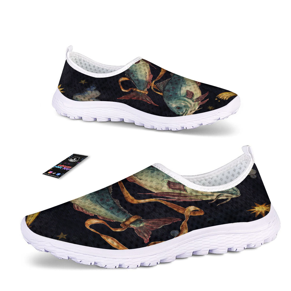 Zodiac Sign Watercolor Pisces Print Nurse Shoes-grizzshop