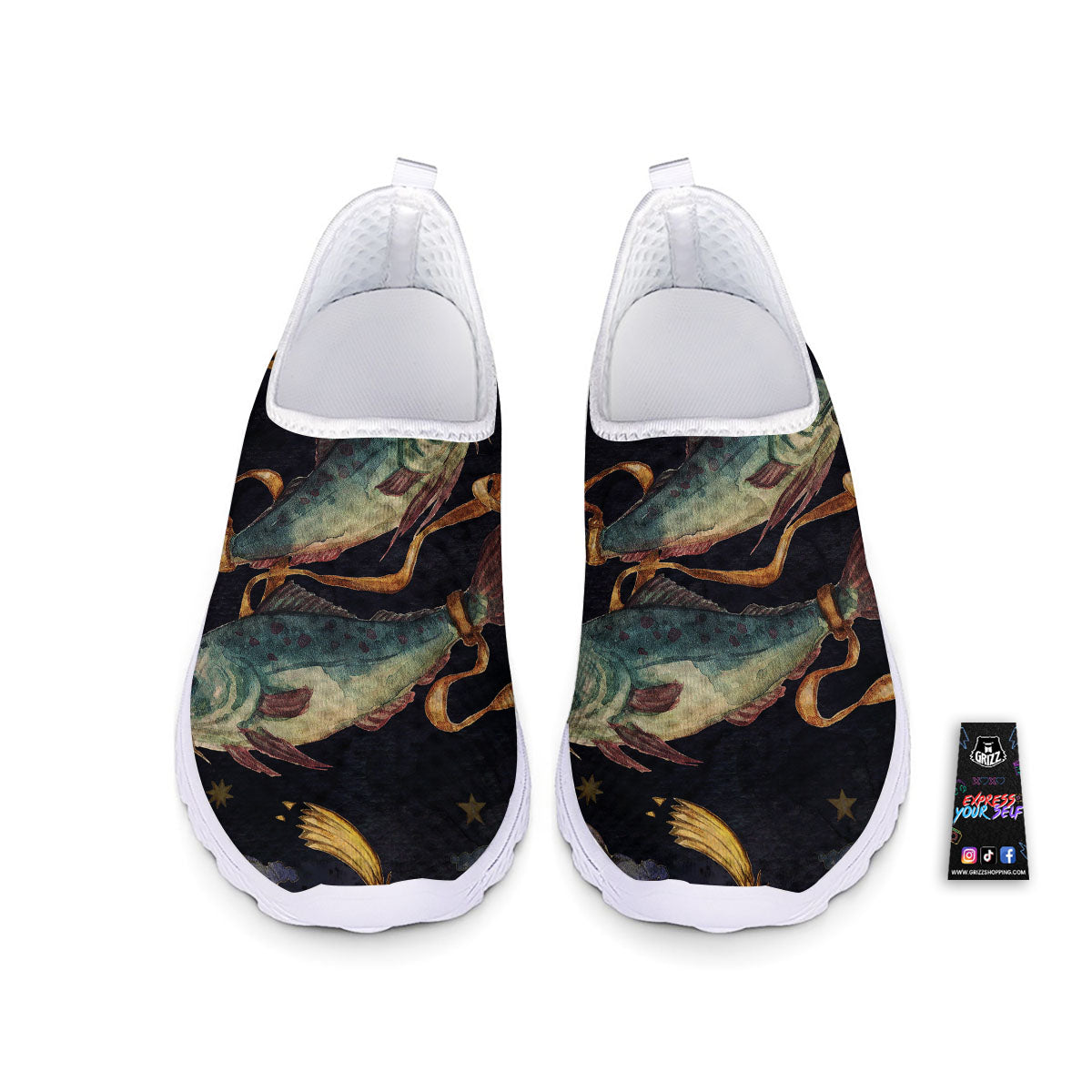 Zodiac Sign Watercolor Pisces Print Nurse Shoes-grizzshop