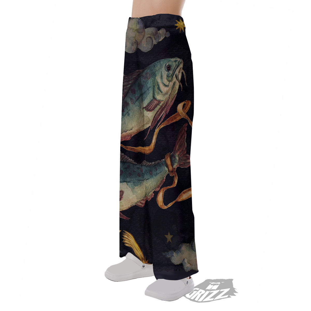 Zodiac Sign Watercolor Pisces Print Pajama Pants-grizzshop