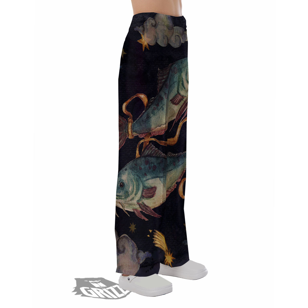 Zodiac Sign Watercolor Pisces Print Pajama Pants-grizzshop