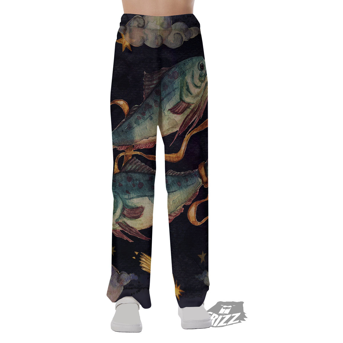 Zodiac Sign Watercolor Pisces Print Pajama Pants-grizzshop