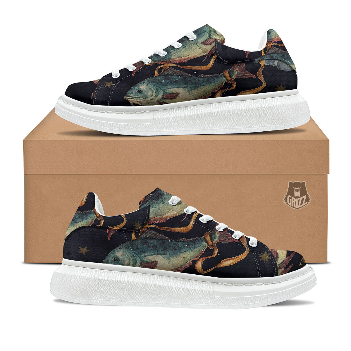 Zodiac Sign Watercolor Pisces Print Platform Shoes-grizzshop