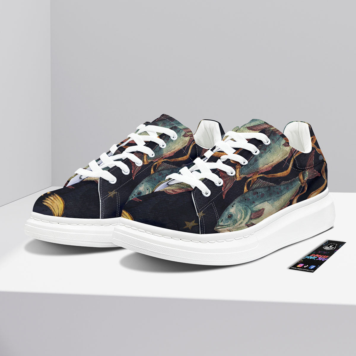 Zodiac Sign Watercolor Pisces Print Platform Shoes-grizzshop