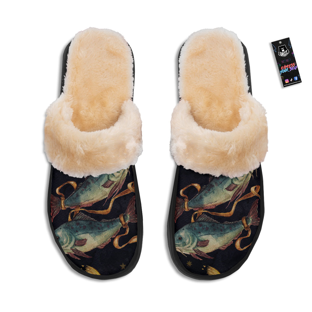 Zodiac Sign Watercolor Pisces Print Slippers-grizzshop