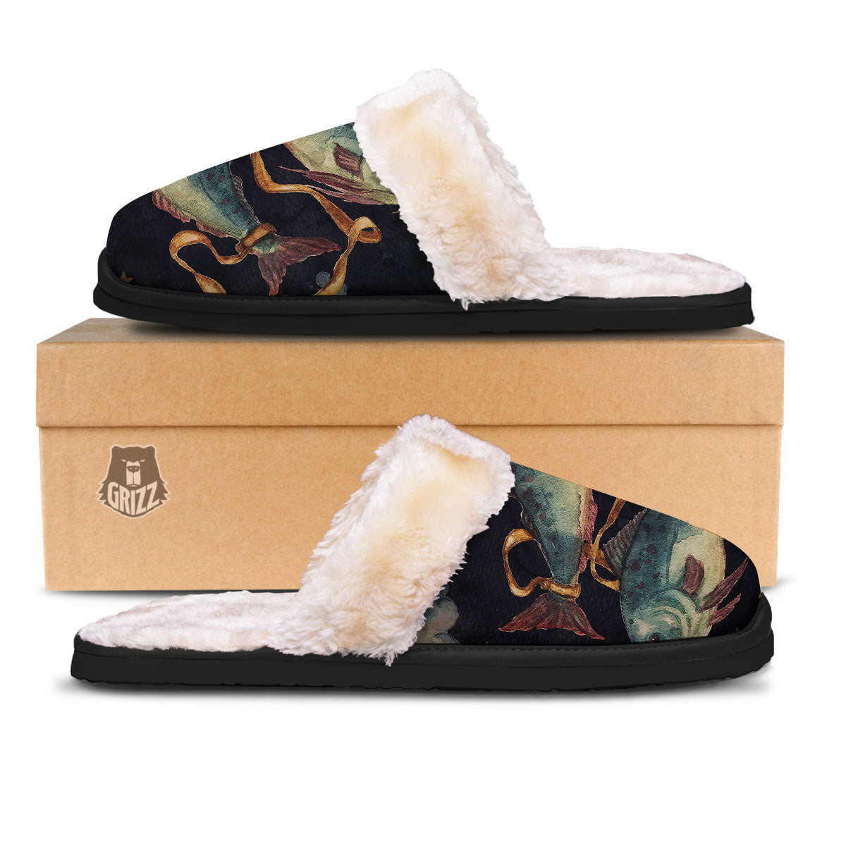 Zodiac Sign Watercolor Pisces Print Slippers-grizzshop
