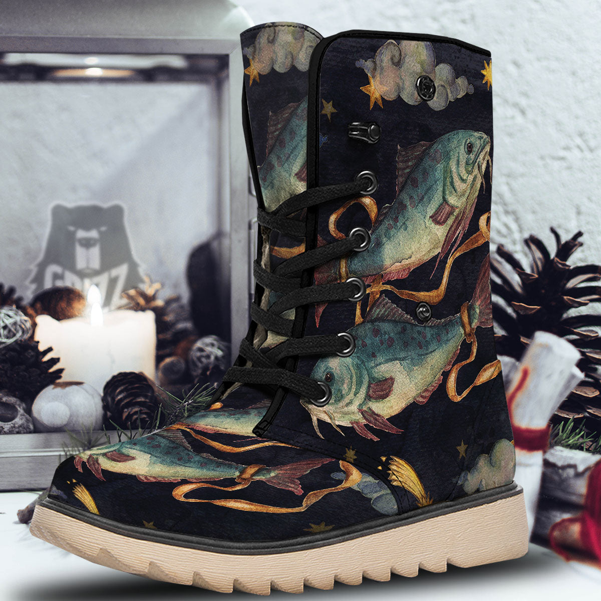 Zodiac Sign Watercolor Pisces Print Snow Boots-grizzshop