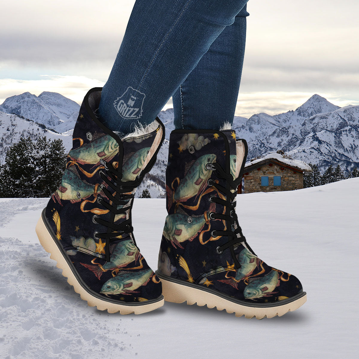 Zodiac Sign Watercolor Pisces Print Snow Boots-grizzshop