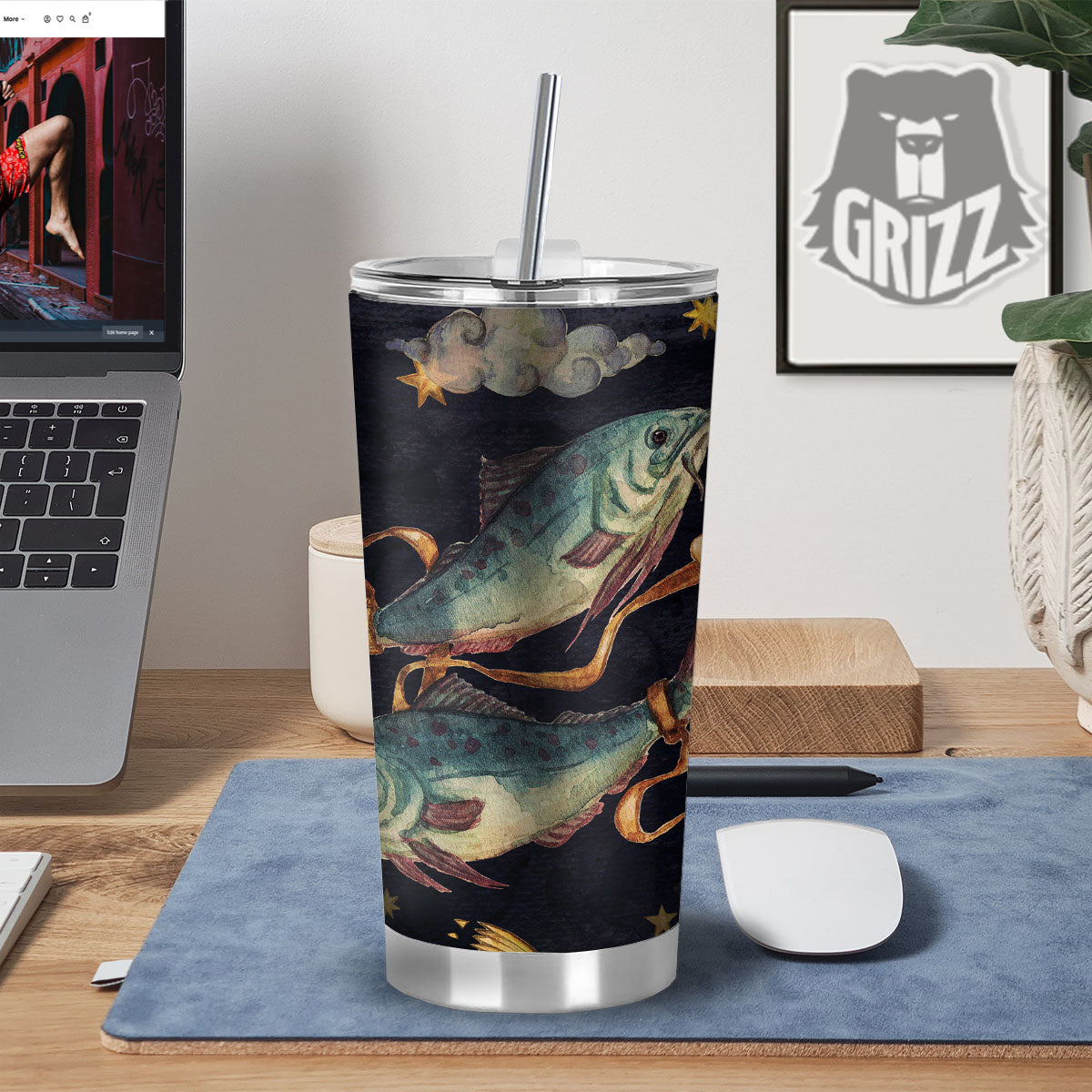 Zodiac Sign Watercolor Pisces Print Tumbler-grizzshop