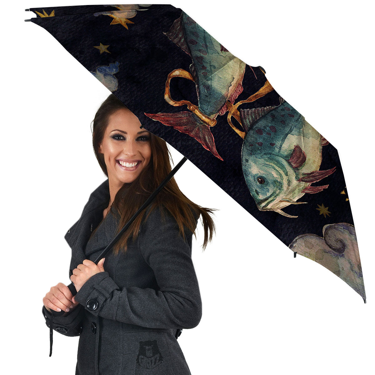 Zodiac Sign Watercolor Pisces Print Umbrella-grizzshop