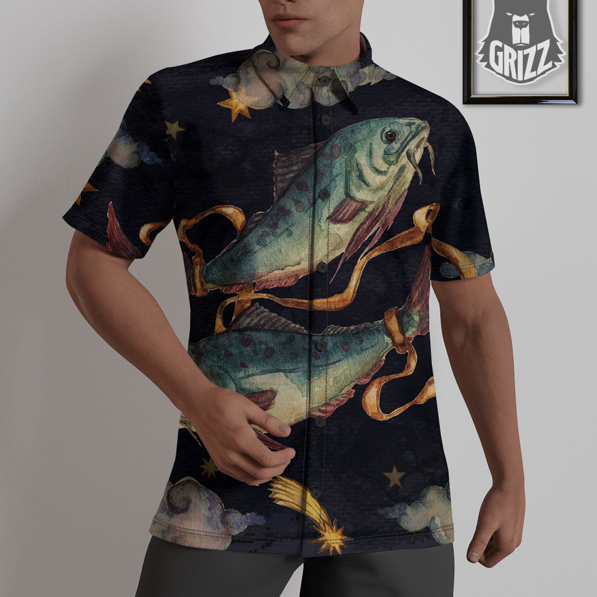 Zodiac Sign Watercolor Pisces Print Untucked Shirts-grizzshop