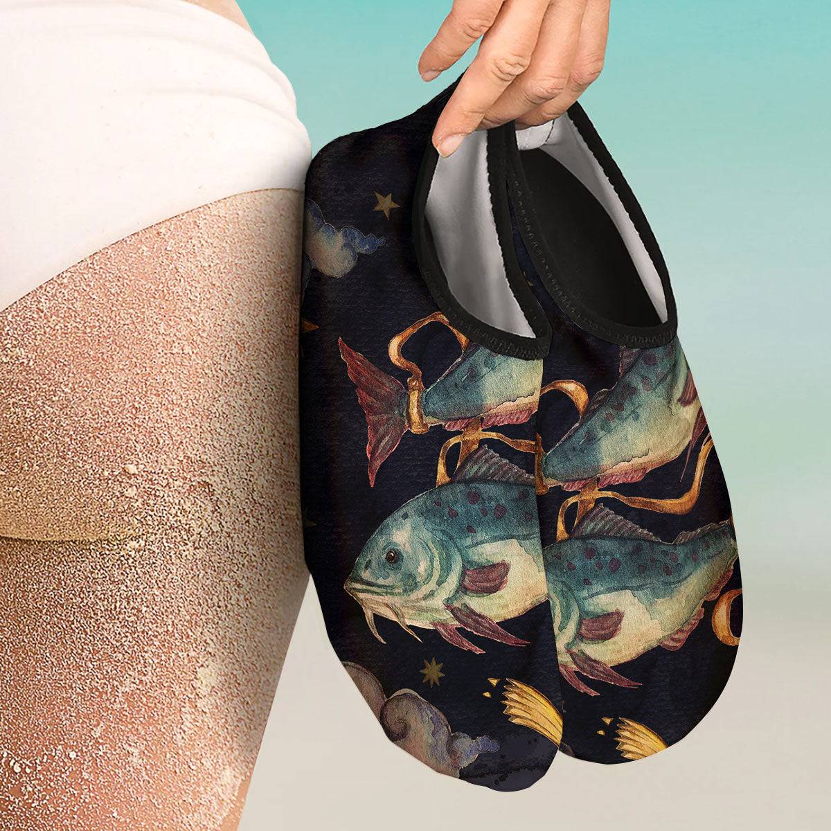 Zodiac Sign Watercolor Pisces Print Water Shoes-grizzshop