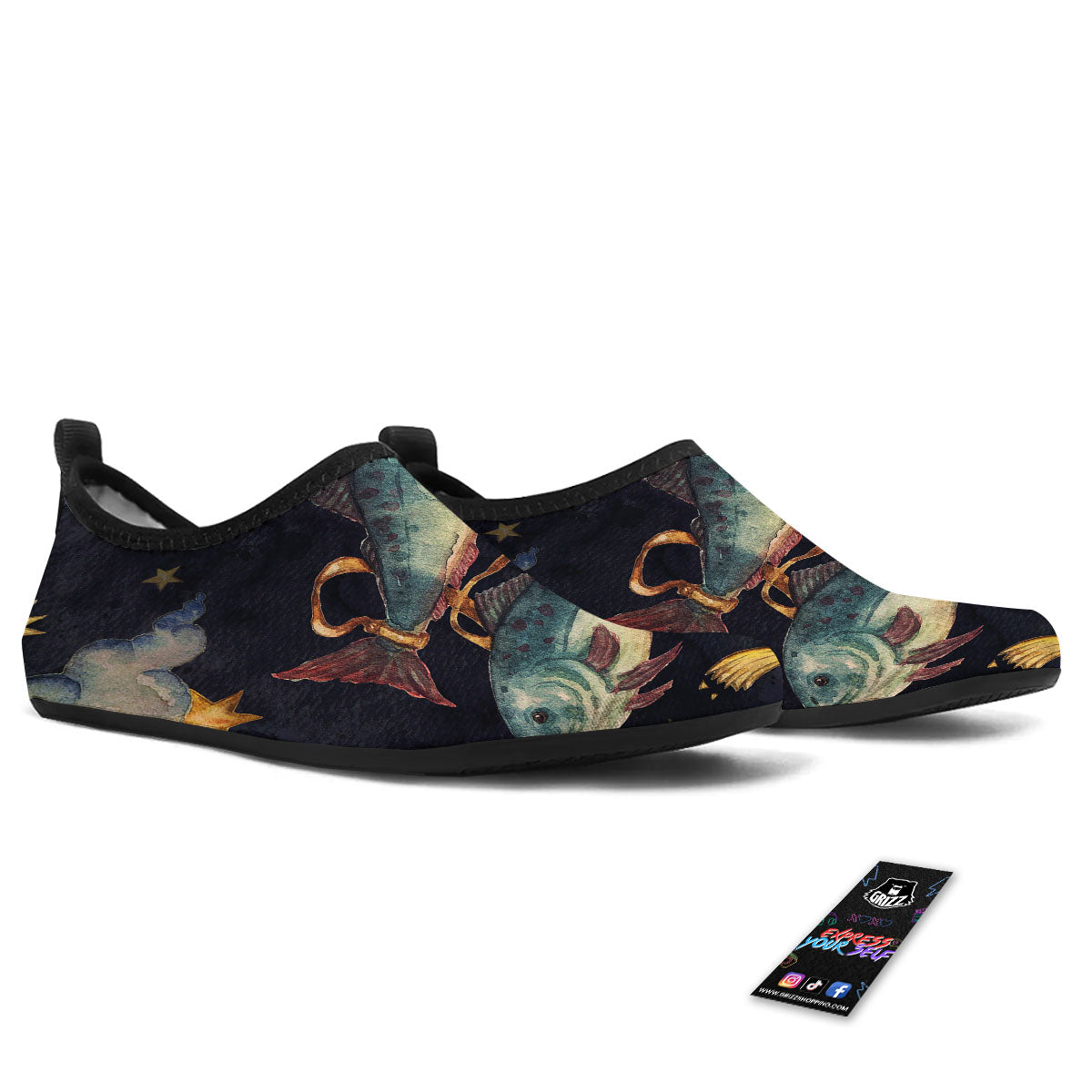 Zodiac Sign Watercolor Pisces Print Water Shoes-grizzshop