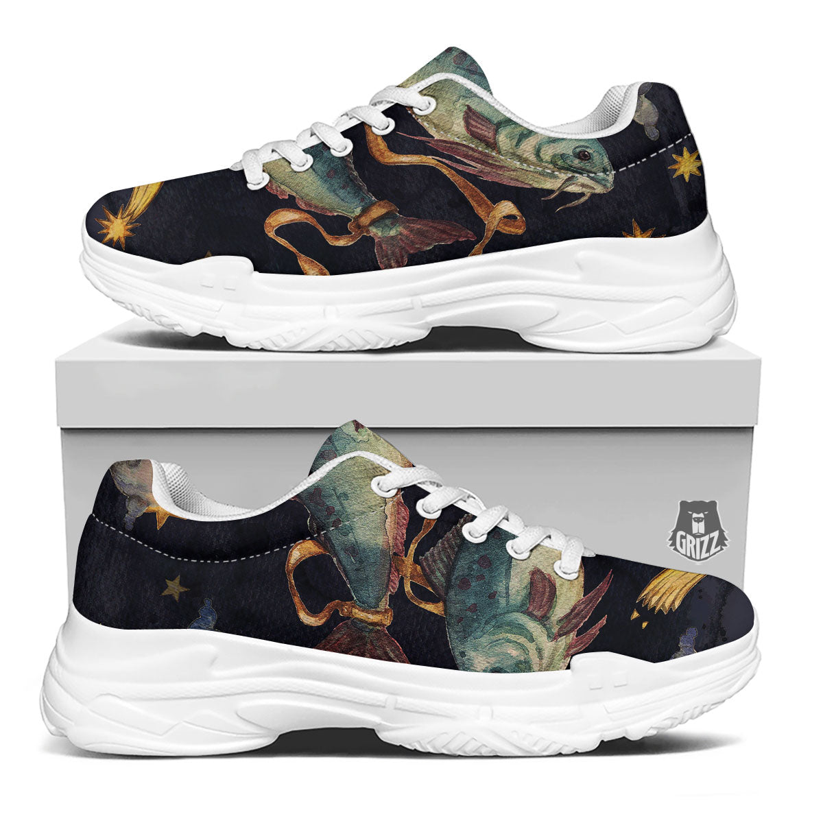 Zodiac Sign Watercolor Pisces Print White Chunky Shoes-grizzshop