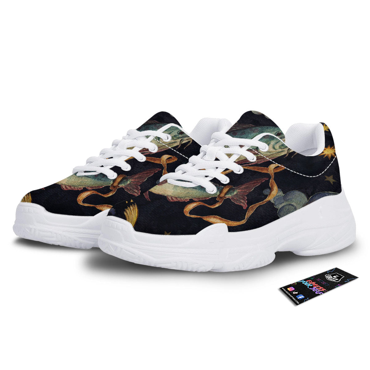 Zodiac Sign Watercolor Pisces Print White Chunky Shoes-grizzshop