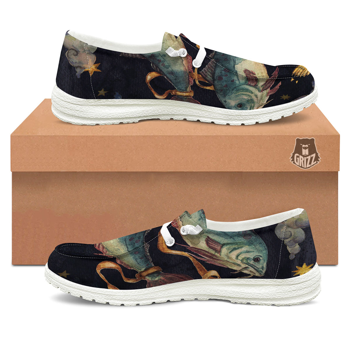 Zodiac Sign Watercolor Pisces Print White Loafers-grizzshop