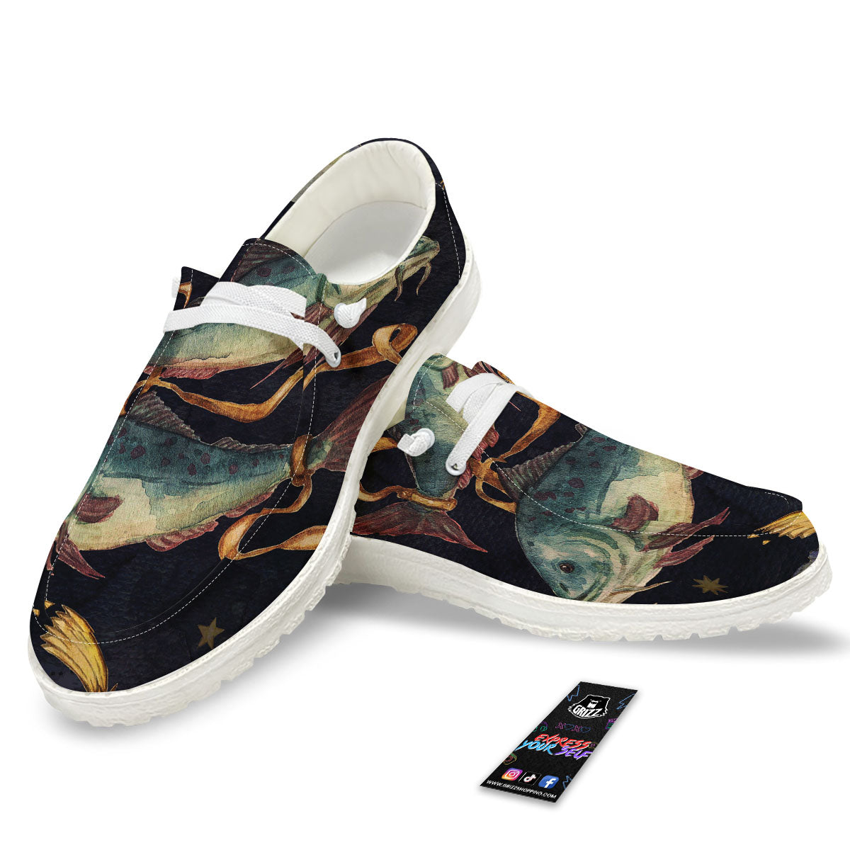 Zodiac Sign Watercolor Pisces Print White Loafers-grizzshop