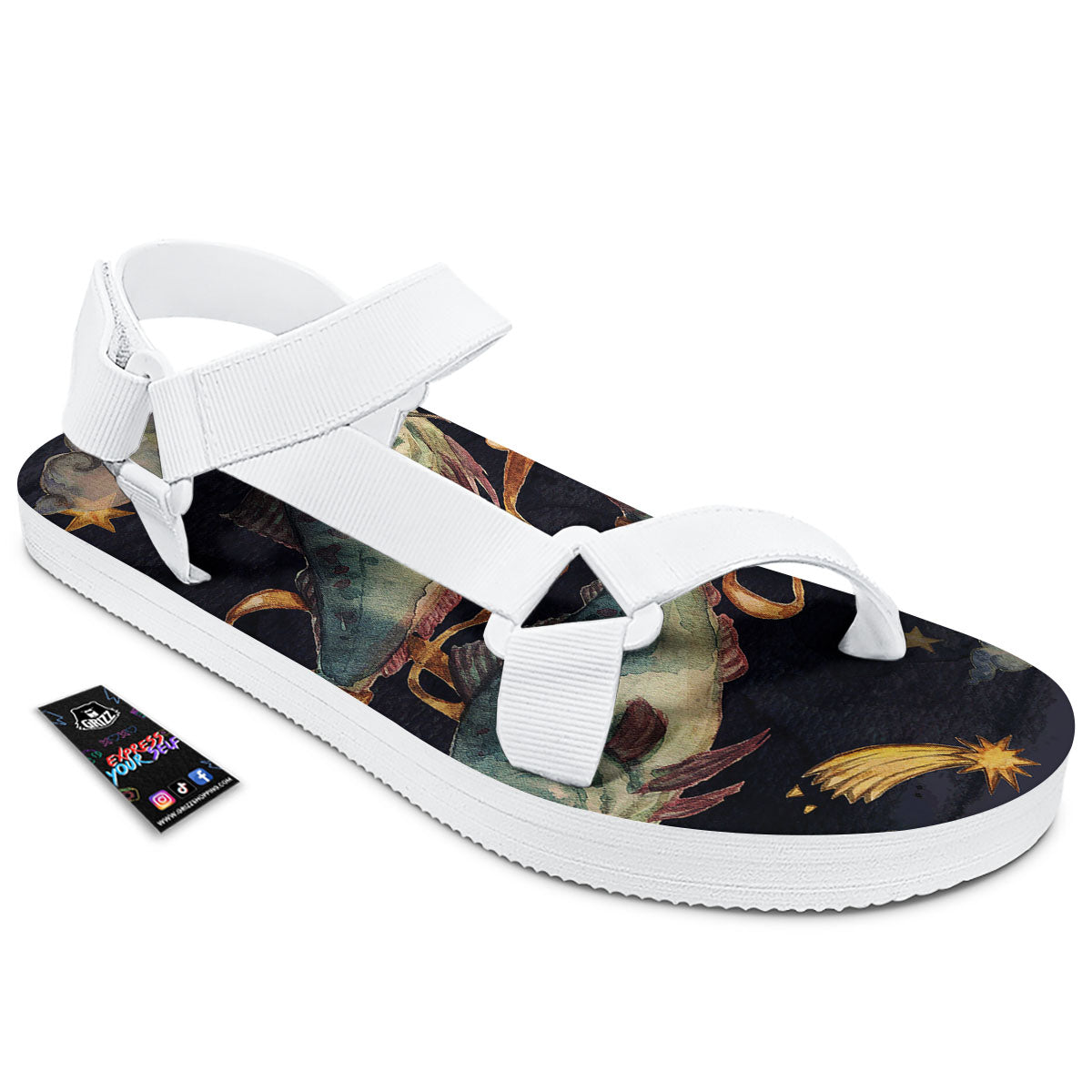 Zodiac Sign Watercolor Pisces Print White Open Toe Sandals-grizzshop