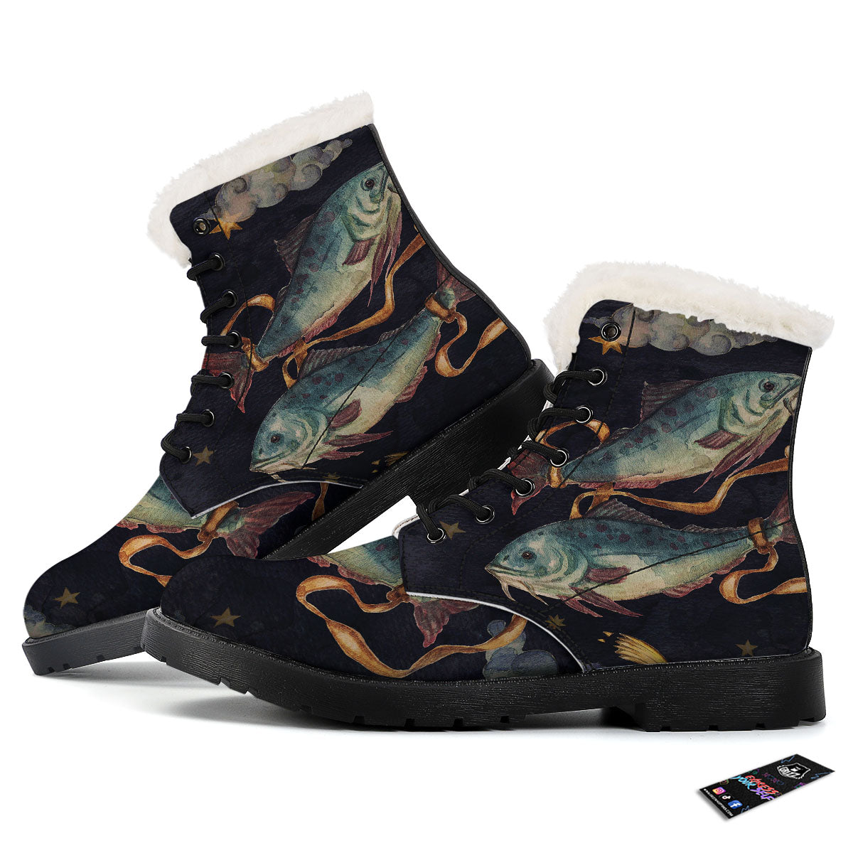 Zodiac Sign Watercolor Pisces Print Winter Boots-grizzshop