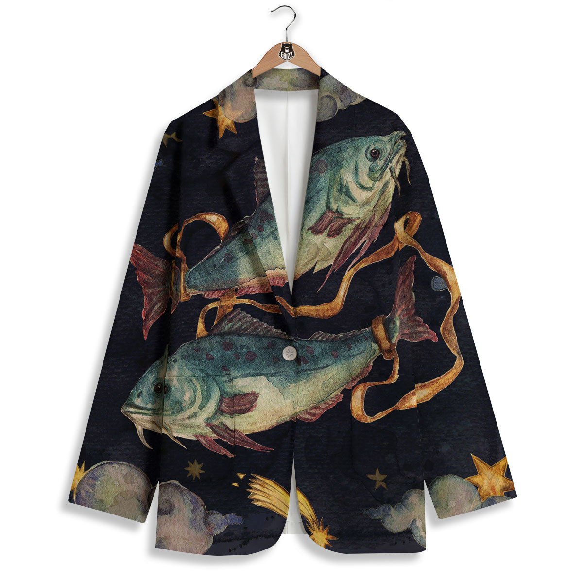 Zodiac Sign Watercolor Pisces Print Women's Blazer-grizzshop
