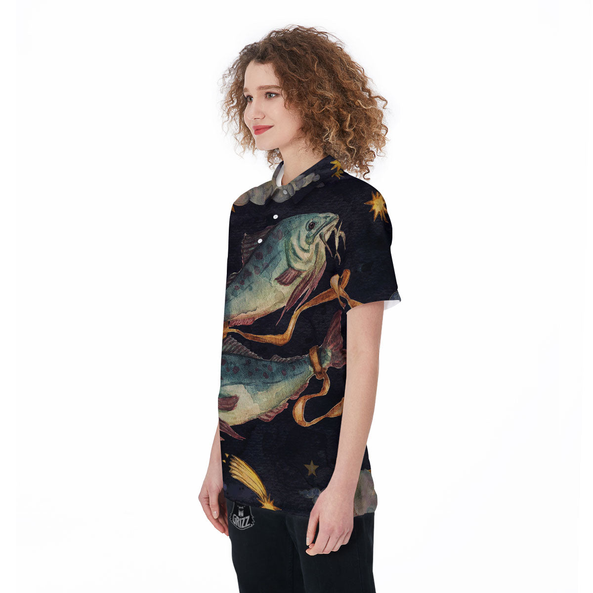 Zodiac Sign Watercolor Pisces Print Women's Golf Shirts-grizzshop