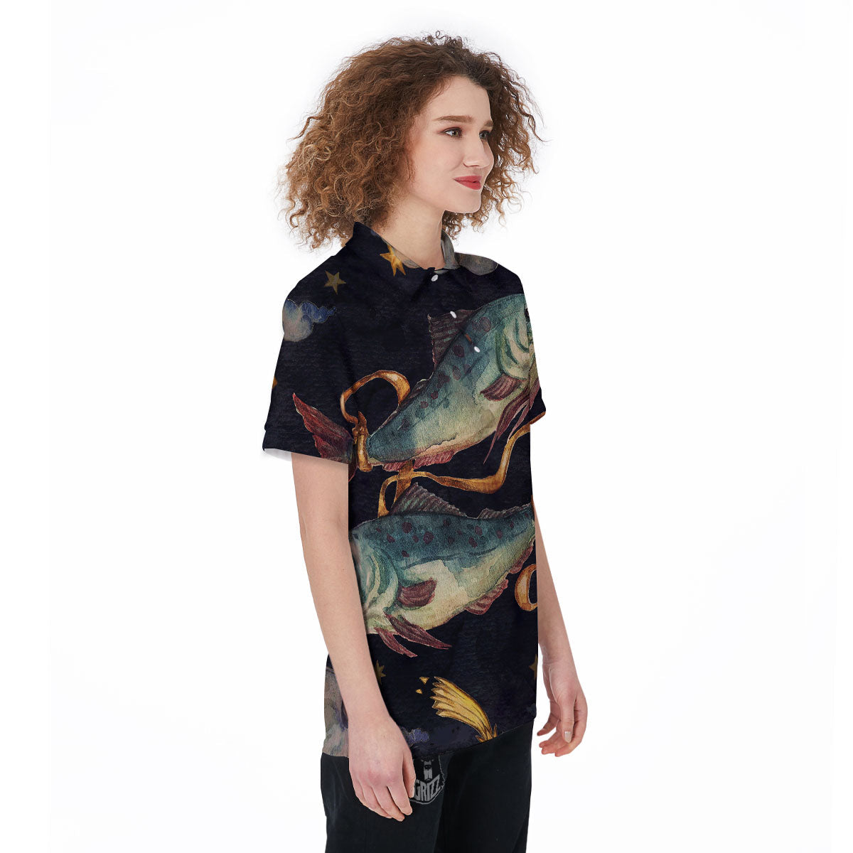 Zodiac Sign Watercolor Pisces Print Women's Golf Shirts-grizzshop