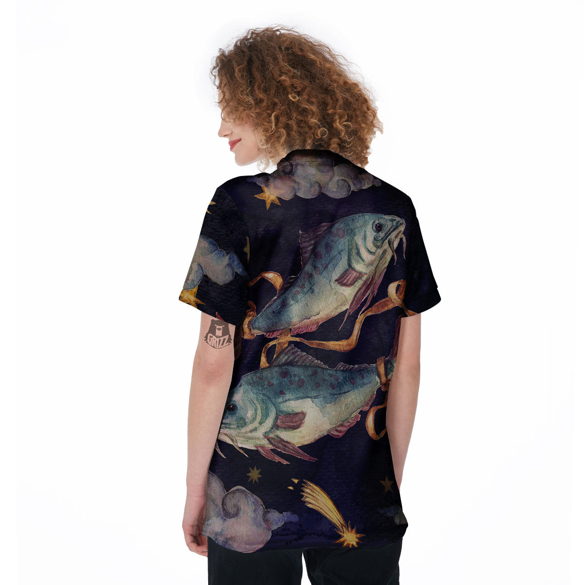 Zodiac Sign Watercolor Pisces Print Women's Golf Shirts-grizzshop