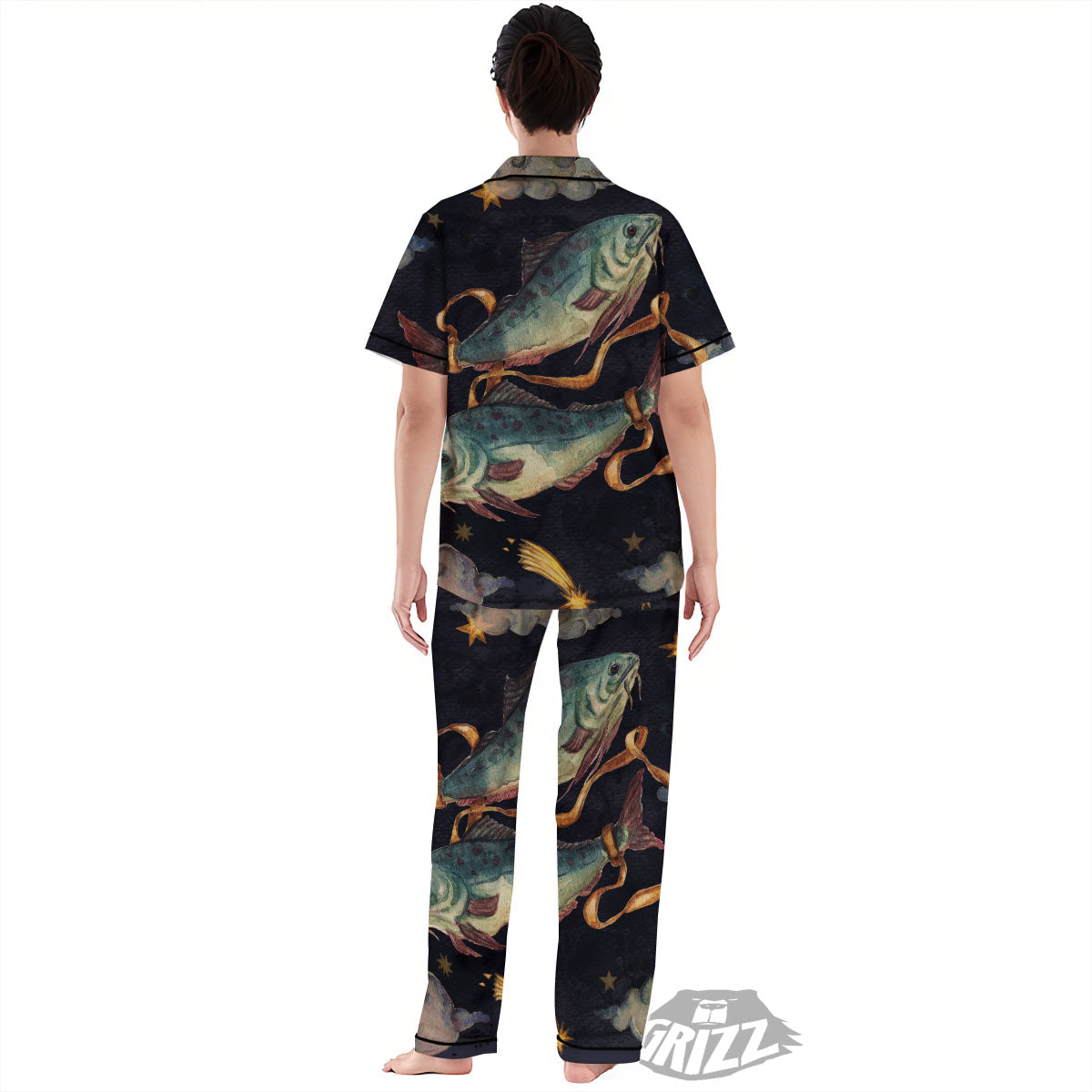 Zodiac Sign Watercolor Pisces Print Women's Pajamas Set-grizzshop