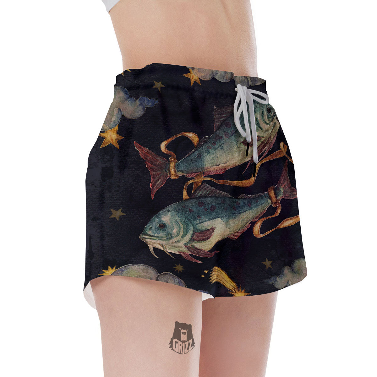 Zodiac Sign Watercolor Pisces Print Women's Shorts-grizzshop