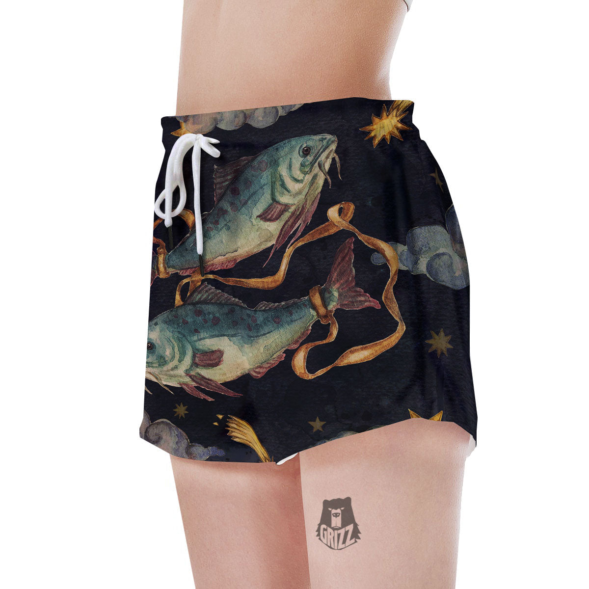 Zodiac Sign Watercolor Pisces Print Women's Shorts-grizzshop