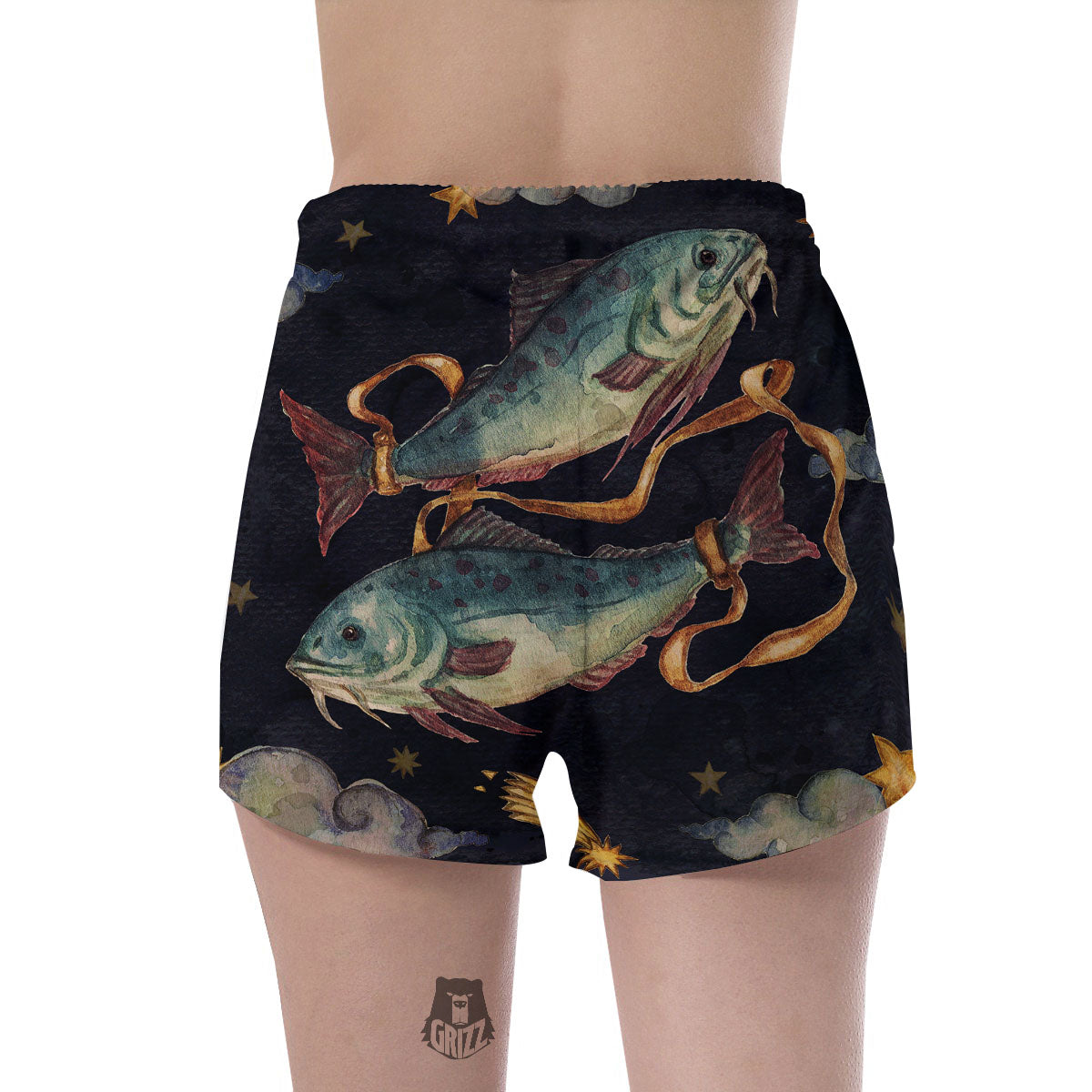 Zodiac Sign Watercolor Pisces Print Women's Shorts-grizzshop