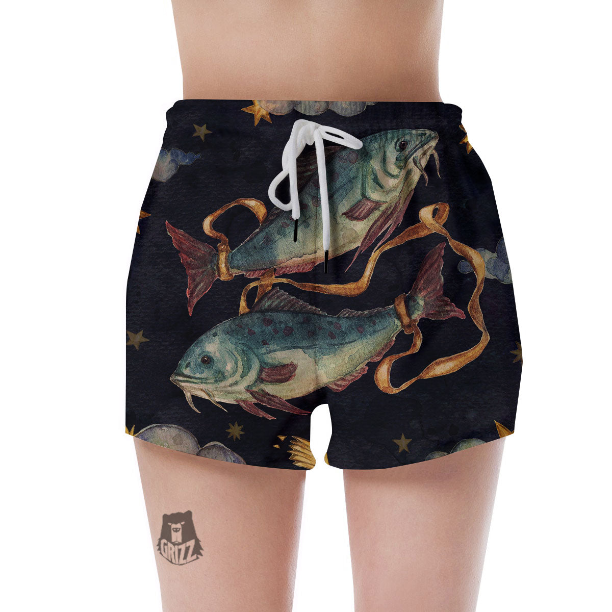 Zodiac Sign Watercolor Pisces Print Women's Shorts-grizzshop