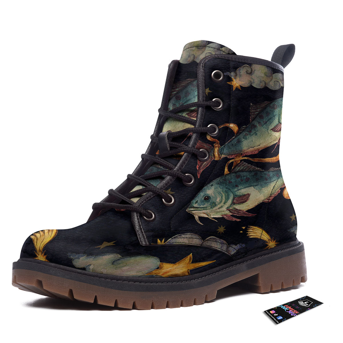 Zodiac Sign Watercolor Pisces Print Work Boots-grizzshop