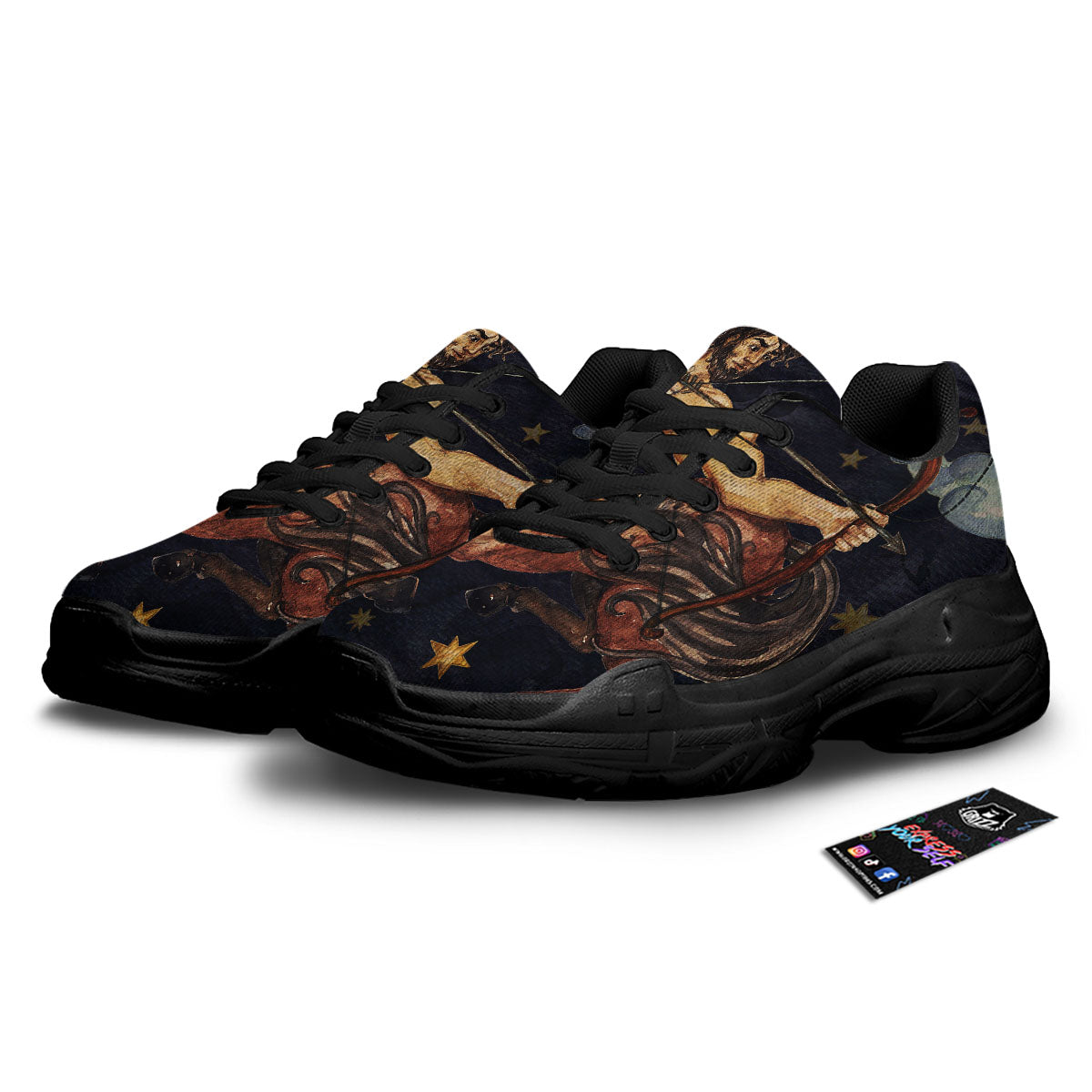 Zodiac Sign Watercolor Sagittarius Print Black Chunky Shoes-grizzshop