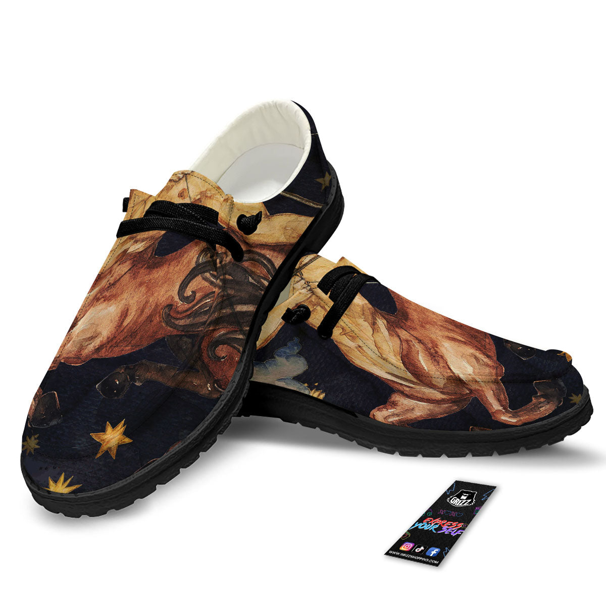Zodiac Sign Watercolor Sagittarius Print Black Loafers-grizzshop