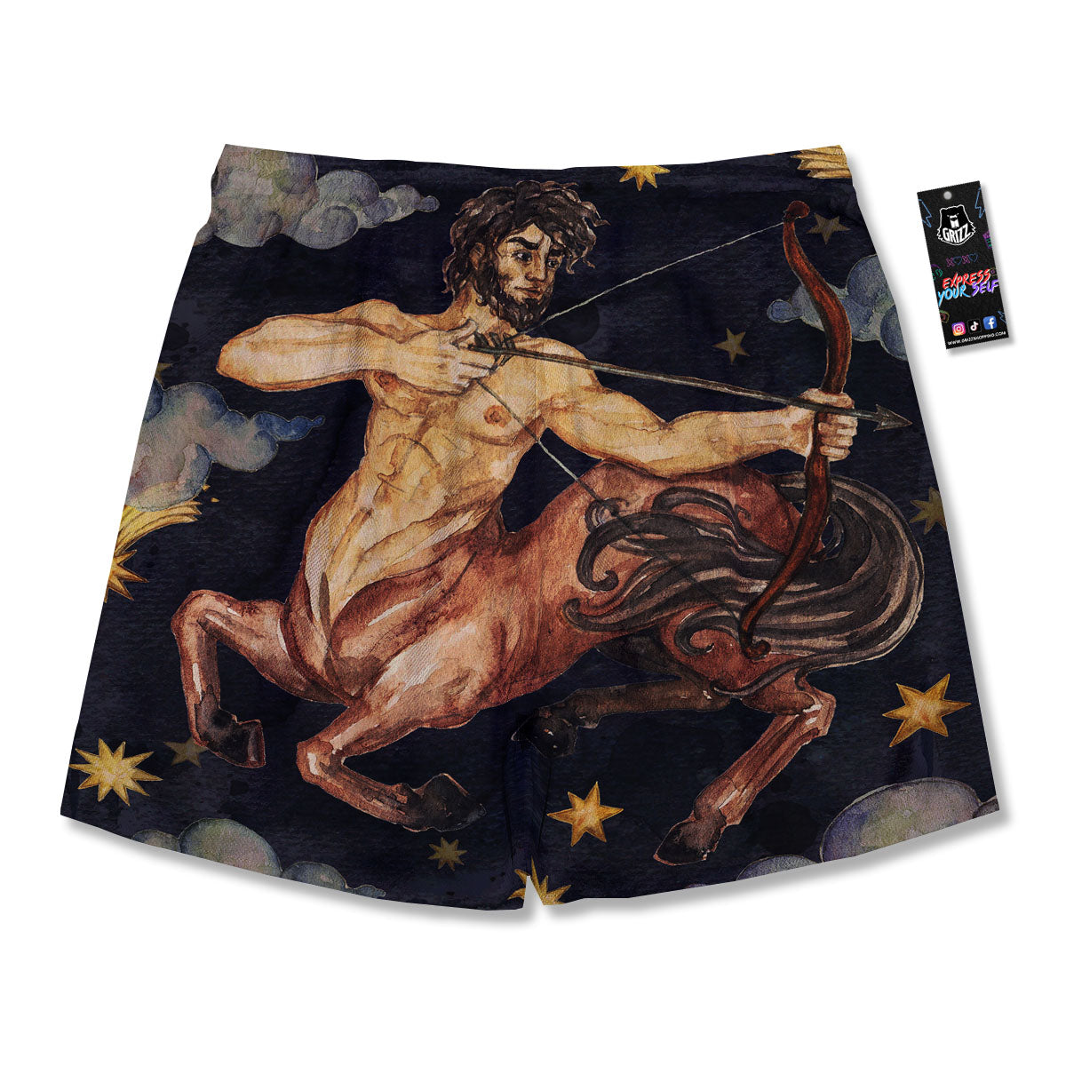 Zodiac Sign Watercolor Sagittarius Print Men's Running Shorts-grizzshop