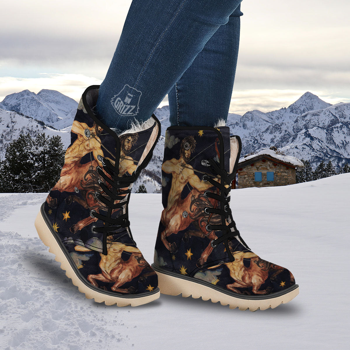 Zodiac Sign Watercolor Sagittarius Print Snow Boots-grizzshop