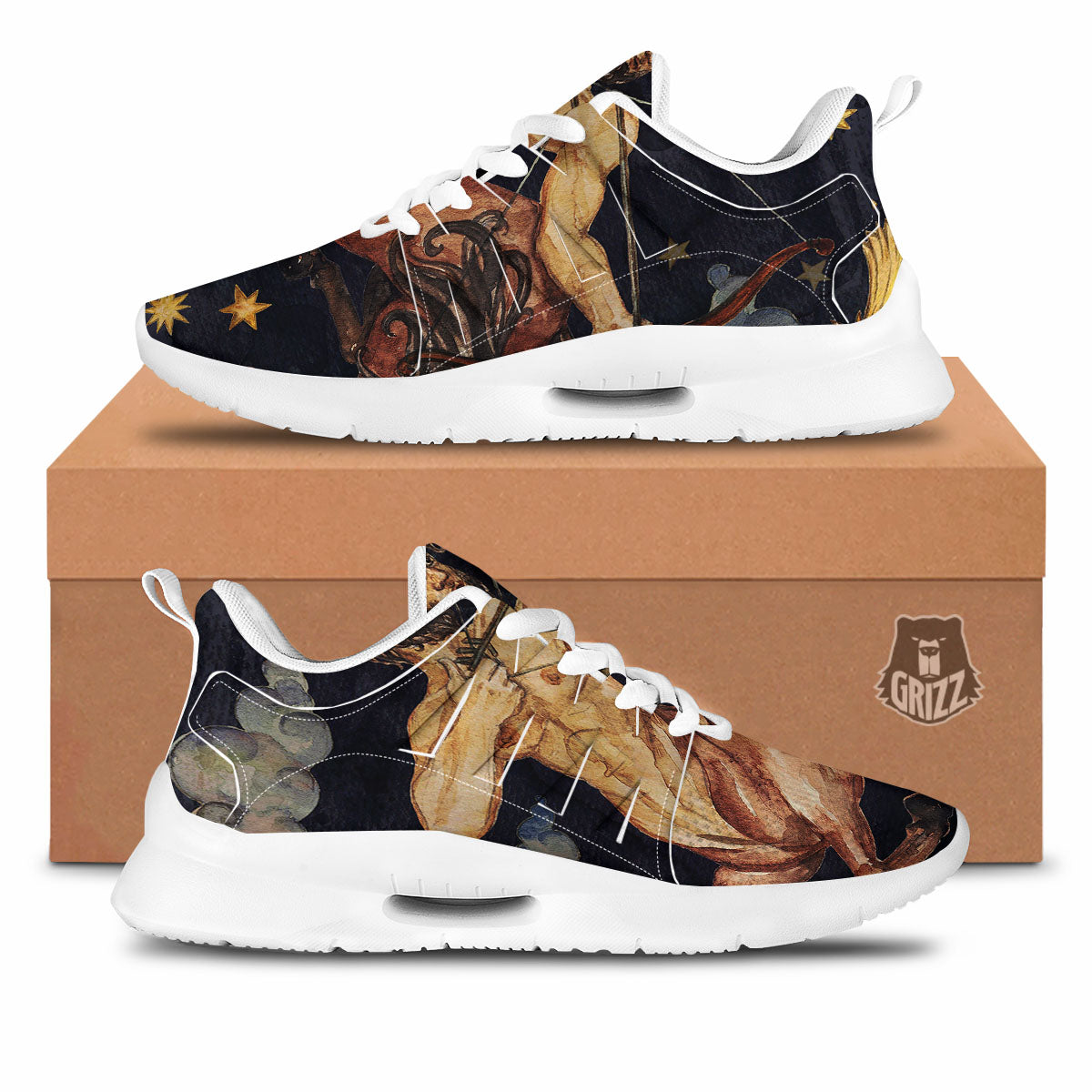 Zodiac Sign Watercolor Sagittarius Print Tennis Shoes-grizzshop